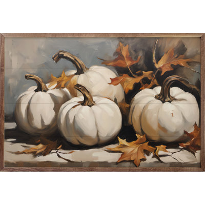 August Grove® Four White Pumpkins With Leaves | Wayfair
