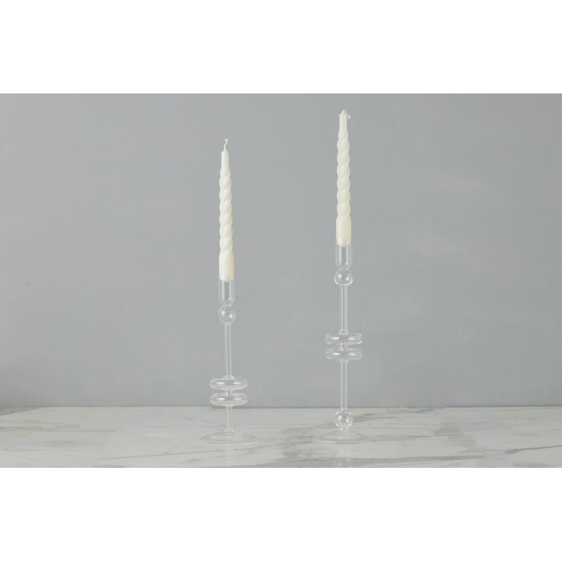 Glass Candlestick, Clear, 10" H x 4" W x 4" D