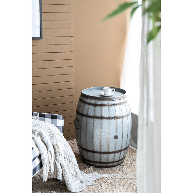 22.5X22.5X26 Inches Iron Drum Side Table With Galvanized Gray Finish And Rustic Design, Removable Lid For Added Use, Good Style Brown Banding Rivets, Inches, As Storage Tray, Suitable Shabby - Chic