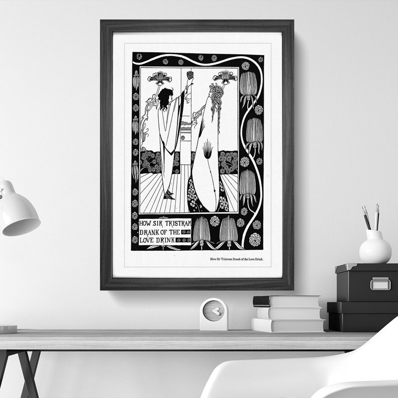 Sir Tristram Drank the Love Drink by Aubrey Beardsley - Framed Print, 48cm H x 36cm W x 2cm D, Walnut Framed