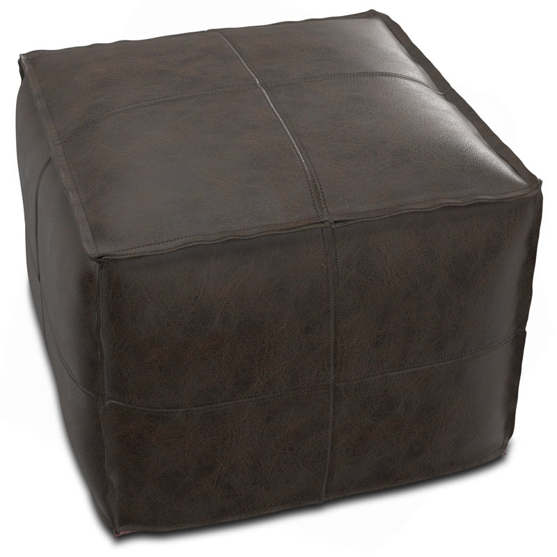 Repose-pieds carré en cuir véritable brun foncé Sheffield, Dark Brown