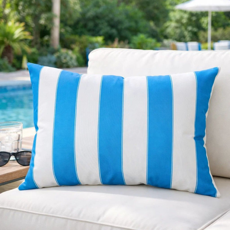 Housse de coussin Keo, Rectangulaire H 20 po x l 14 po, Bleu / blanc