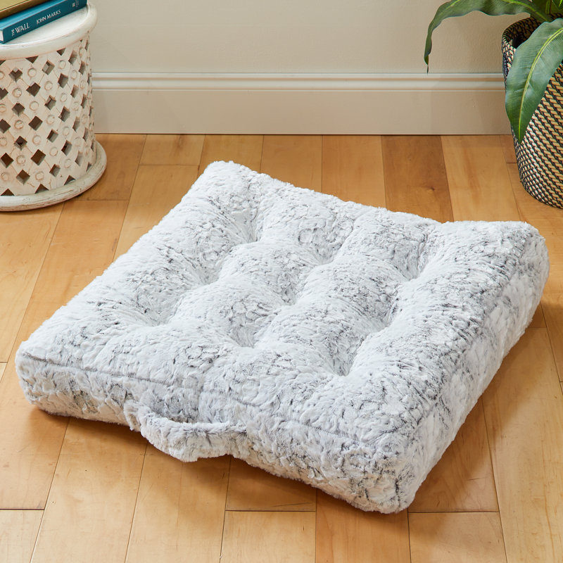 Fauxchilla Floral Faux Fur Floor Pillow, Fauxchilla Silver Fox