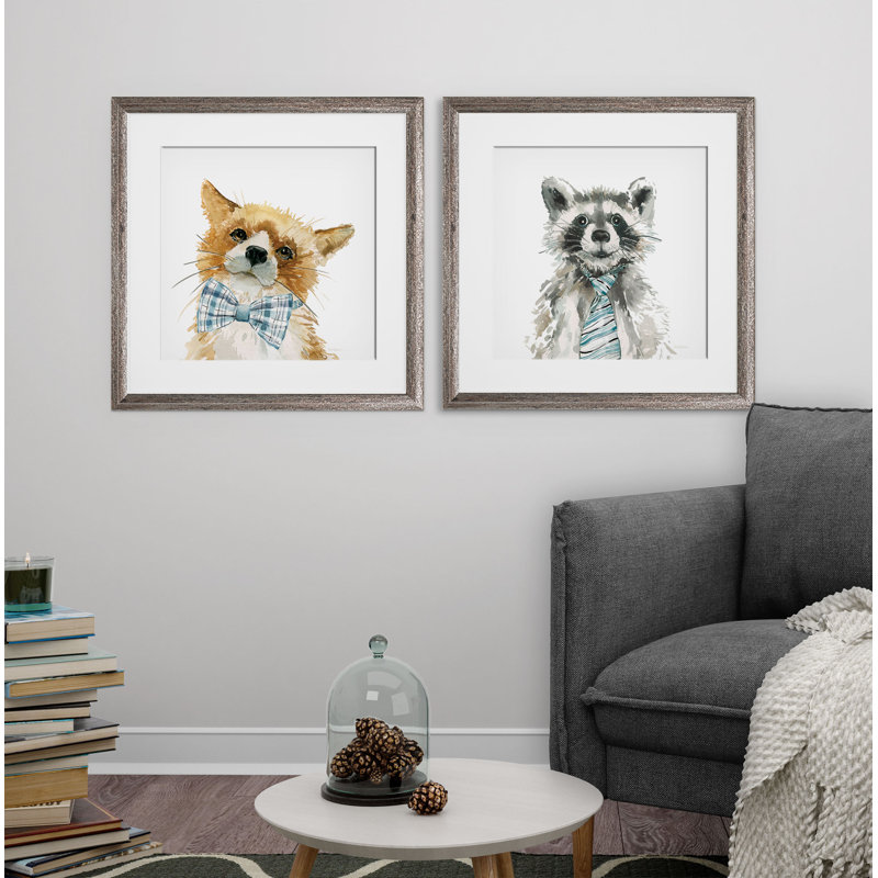 « jolie critter fox », ensemble de 2 reproductions encadrées, Cadre brun