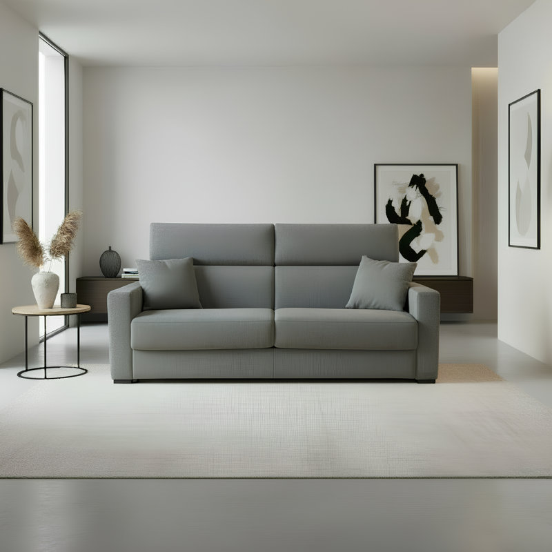 Bellinda Italian 81" Modern Stain and Abrasion Resistant Performance Fabric Queen Size Sleeper Square Arm Sofa Bed with Adjustable Headrests