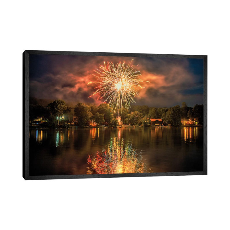 Lake Fireworks by David Gardiner - Print on Canvas, Black Framed, 45.72cm H x 66.04cm W x 3.81cm D