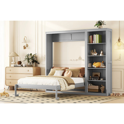 Grand lit escamotable mural avec tablettes