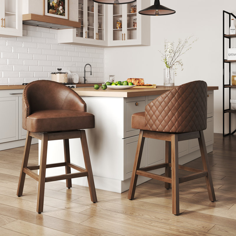 Tabourets de bar pivotants à 360 degrés avec repose-pieds (ensemble de 2), Brun, Marron foncé