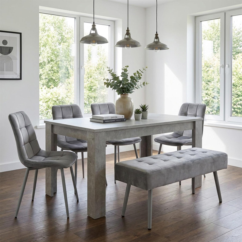 Savarna 6 - Person Dining Set, 75cm H x 117cm L x 77cm W, Stone Grey
