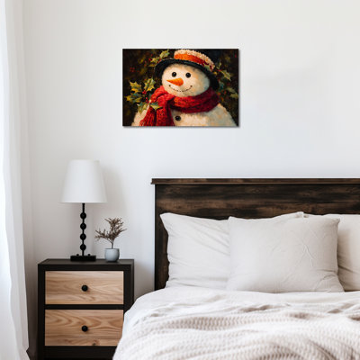 Art mural d'hiver - bonhomme de neige, décoration murale photos de Noël, impressions d'art rétro de Noël pour le salon, peinture des Fêtes pour toile de décoration encadrée, 12 po x 16 po