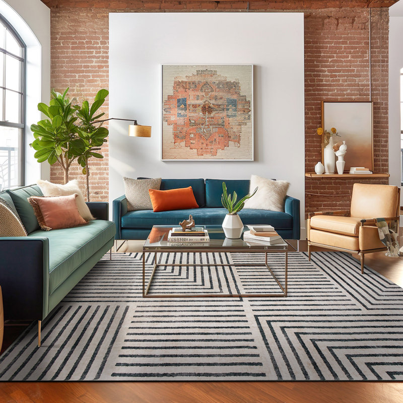 Tapis lavable antidérapant à rayures bohémiennes délavées, Rectangle 7 pi 10 po x 10 pi