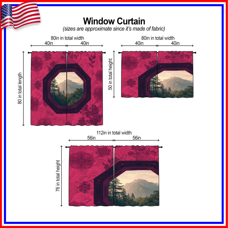 Rideaux de fenêtre Mountain Scenic View, 80 po x 52 po - 2 panneaux, Transparent