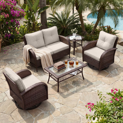 Ensemble de mobilier d'extérieur pour patio, chaises modulaires pivotantes en osier
