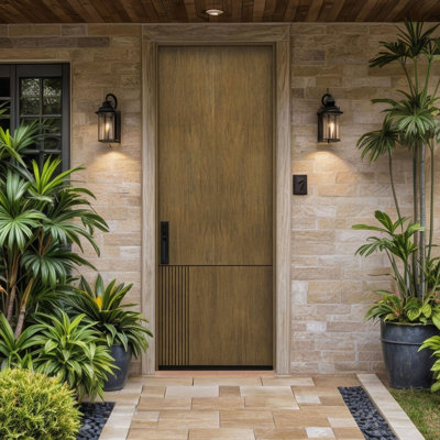 Porte à panneau encastré 96 po Modra Slab Only Acajou - Contemporain, moderne, brut