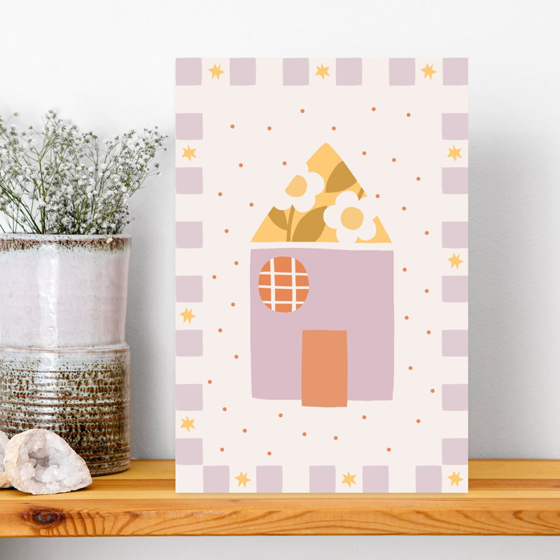 Mignonne maison de fleurs ludique fantaisiste, lavande abstraite, impression d'art mural, 18" H x 12" W
