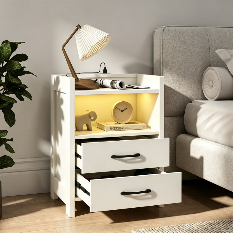 45 cm W Bedside Table, White