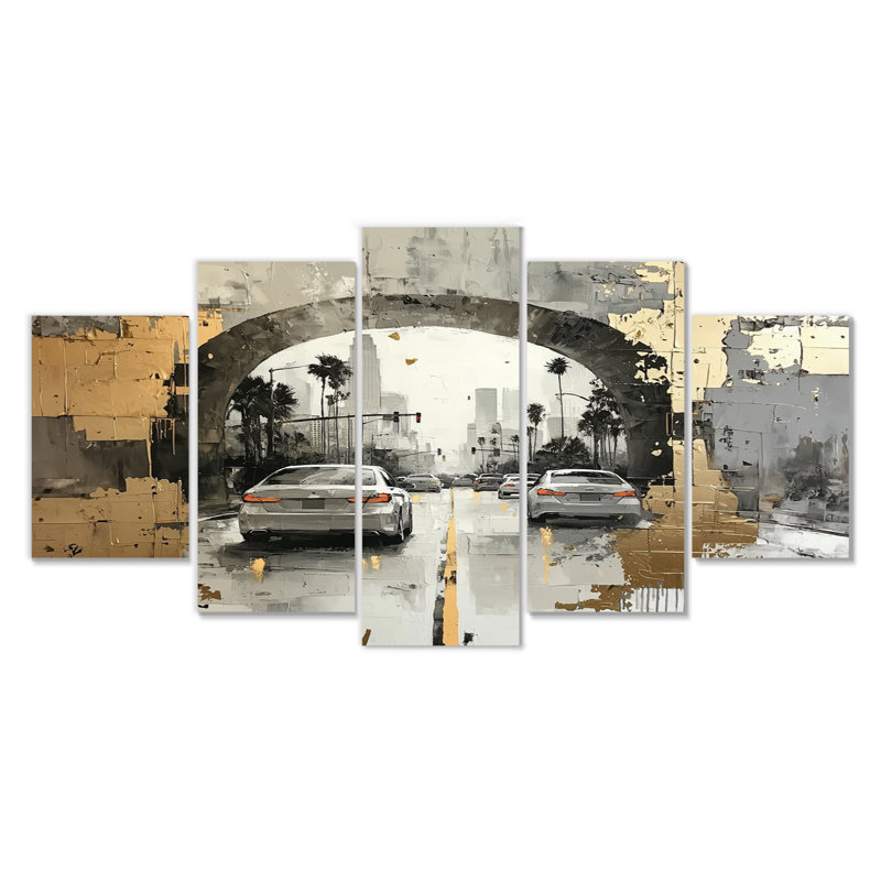 Los Angeles dans des tons dorés et gris - Ensemble de décoration murale Los Angeles