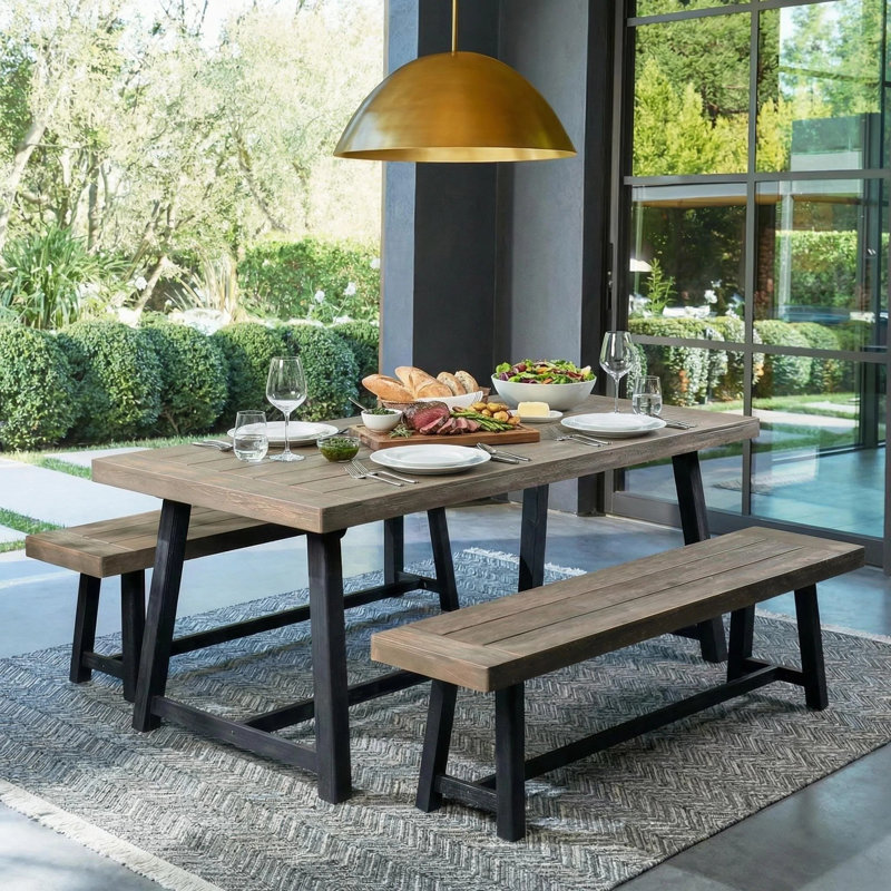 Bedgood 2 - Person Acacia Wood Patio Dining Set with Rectangular Table, Gray