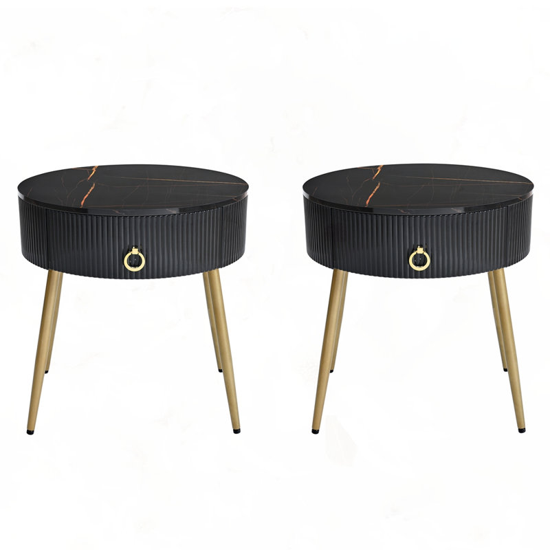Tables basses rondes 2PC avec pieds dorés, Noir