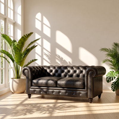 FX 63.5" W x 32.25" D x 28.25" H Button Tufted Tech Fabric 2-Seat Chesterfield Sofa