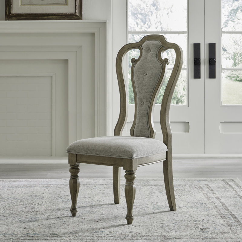 Colchester 19'' H Tufted Upholstered Oak Side Chair, Brown