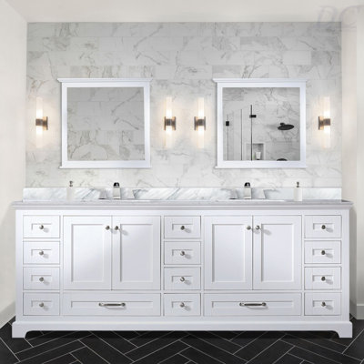 Meuble-lavabo double 84 po X P 22 po D, dessus en marbre de Carrare et ensemble de robinet