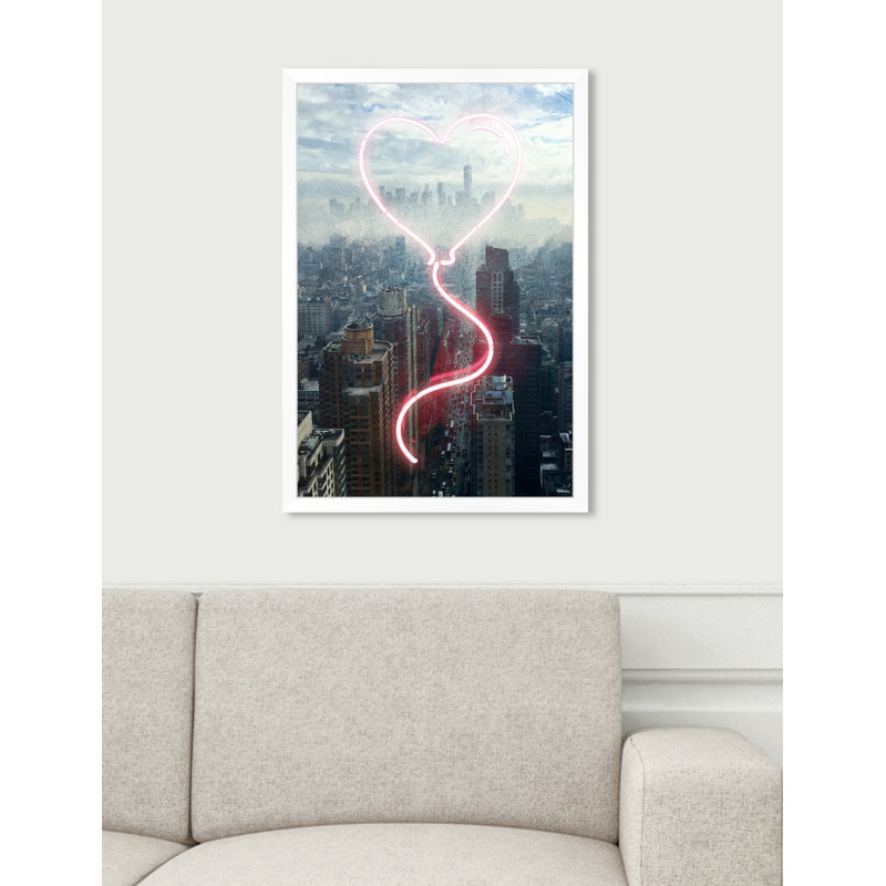 « enornement cardiaque », reproduction d’impression sur toile encadrée en bleu/gris/rose, H 32 po x l 22 po x P 1,2 po