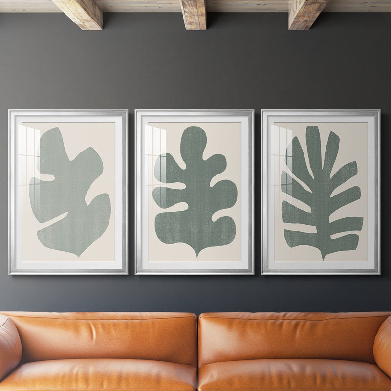 Palm Morph I - impression encadrée sur mesure de qualité supérieure mate - 3 pièces, Argent argent, H 21 po x l 30 po