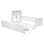 Lit plateforme simple avec tête de lit, USB, lit gigogne simple et 3 tiroirs, blanc