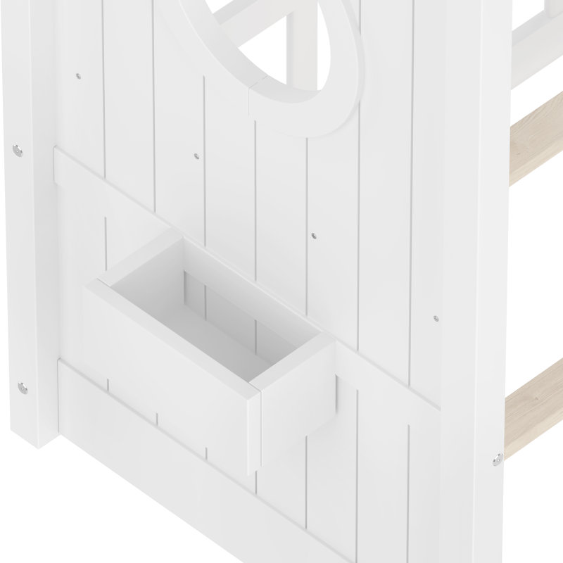 Lit de jeu Ferness Enchanted Montessori avec pin et tablette de rangement, Lit simple, Blanc