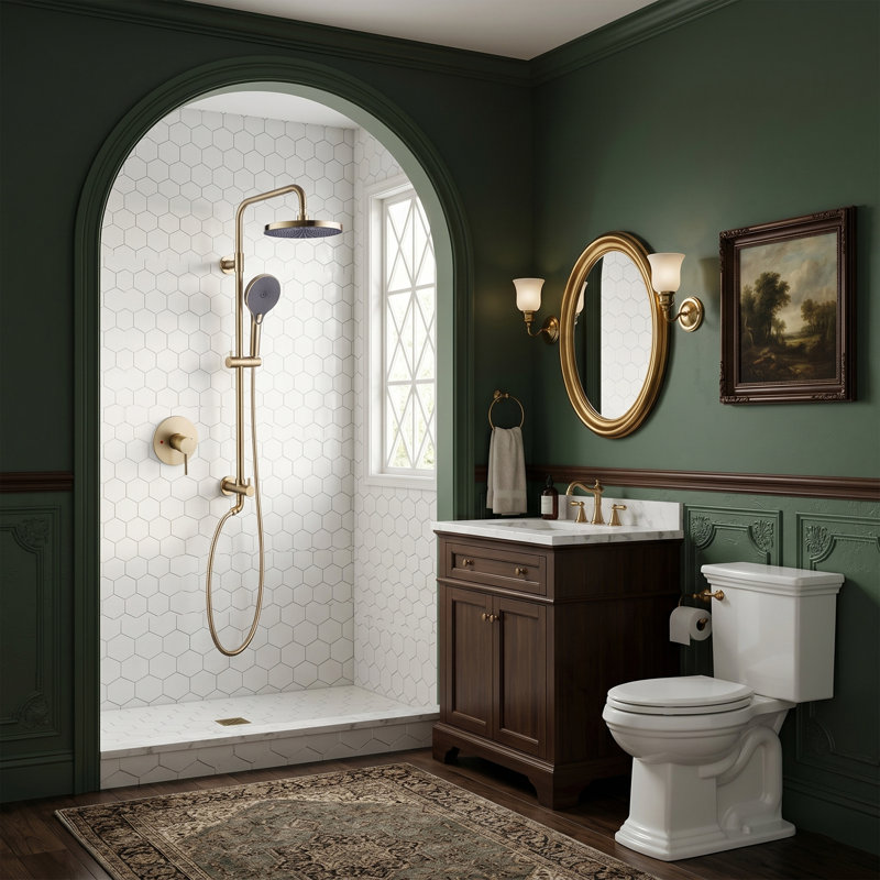 Pomme de douche réglable avec valve brute, Brushed Gold