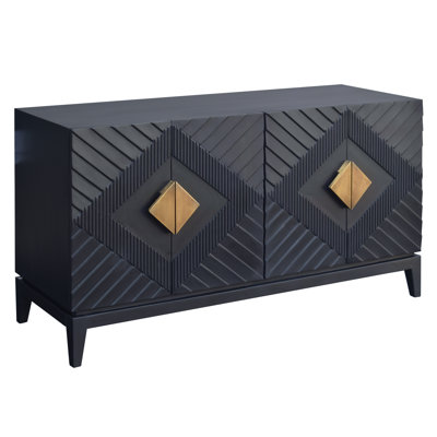 Jarae 55 Inch Sideboard Buffet Console with 2 Door Cabinet, Brass Coated Diamond Cut Handles by Loon Peak