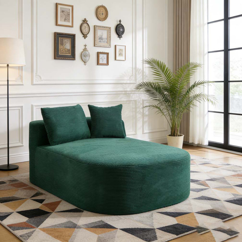 67.5''Chaise Lounge Chair 46'' Wide Seat Indoor Corduroy Oversized Sleeper Sofa, Green