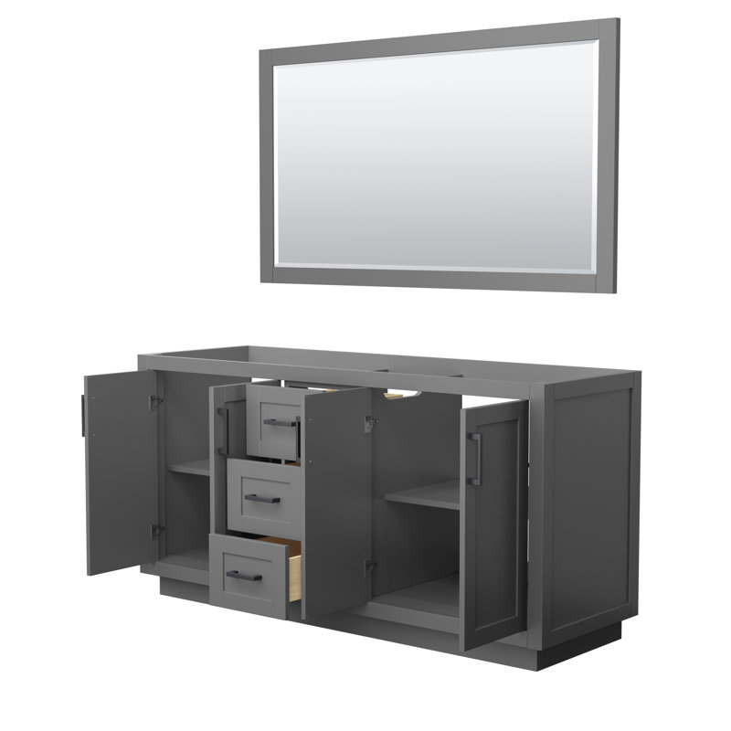 Base de meuble-lavabo double autoportante 65,25 po Miranda avec miroir 58 po Miranda, Gris foncé / noir mat