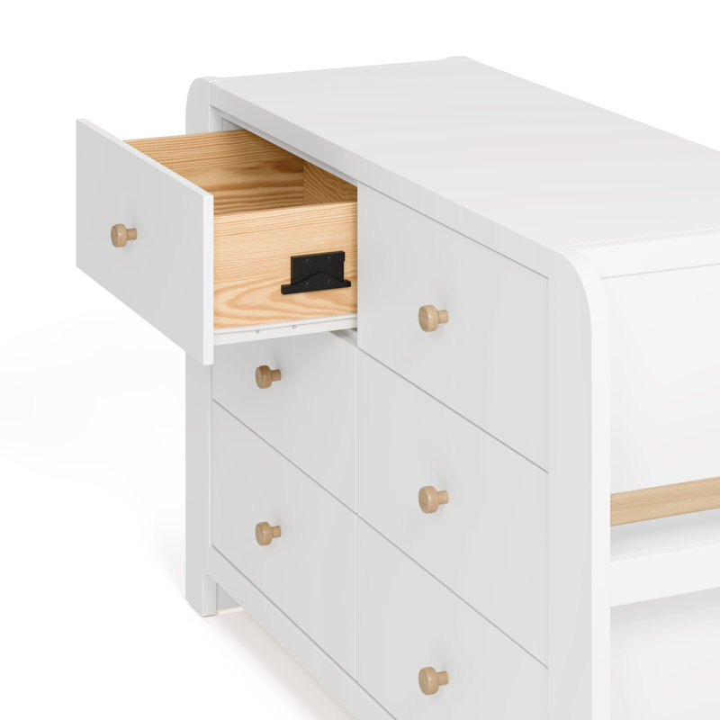 Commode 6 tiroirs avec bibliothèque Read-With-Me, Blanc / Bois flotté