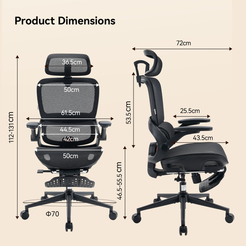 Office Chair with Headrest, Black, Black
