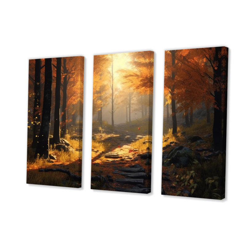 Forêt, sérénité, après-midi, soleil en automne, H 28 po x l 36 po x P 1 po