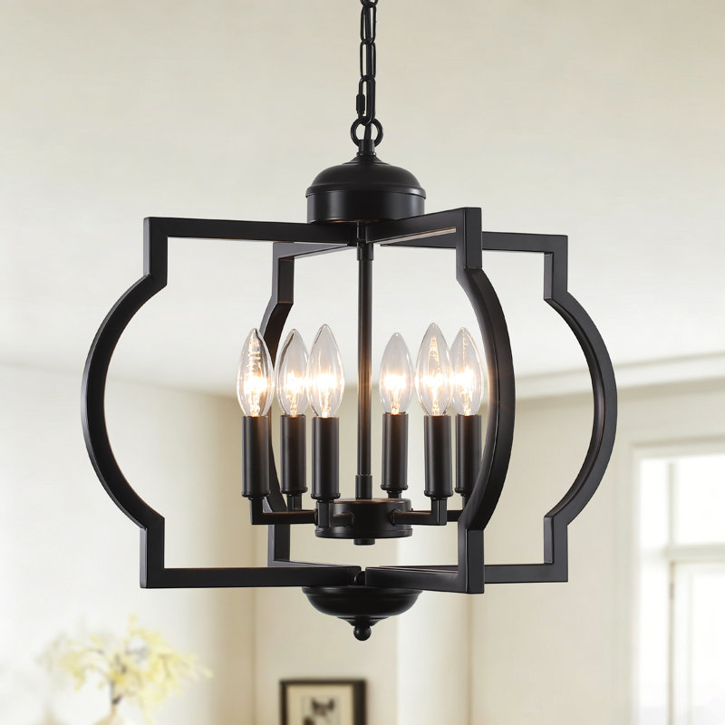 Luminaire suspendu de style lanterne géométrique moderne à 6 lumières de 19,68 po à intensité variable de style bougie pour îlot de cuisine