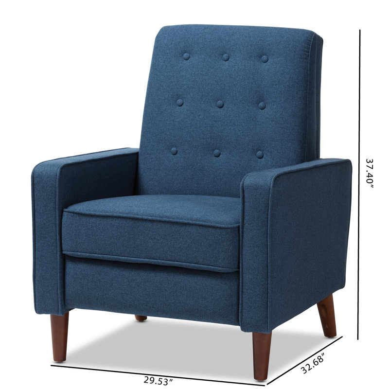 Mid-Century Blue Upholstered Manual Reclining Armchair
