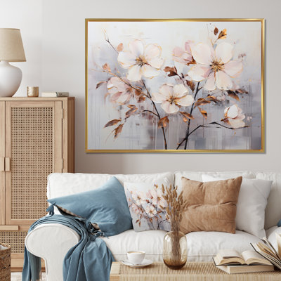 «Beige Minimalist Blossoms I - Abstract Botanicals Wall Art Living Room»