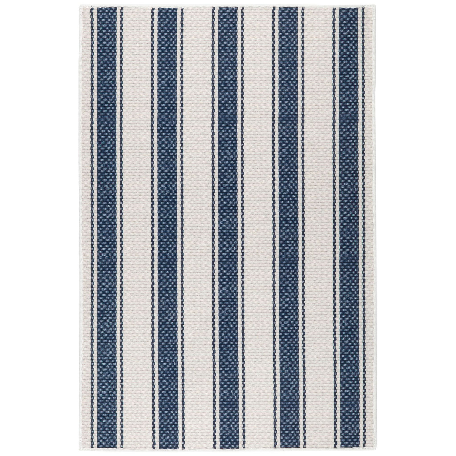 Blue Awning Stripe Machine Washable Rug, Rectangle 3' x 5'