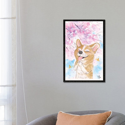 Cherry Blossom Wishes - Corgi by Martin Hsu - Painting on Canvas