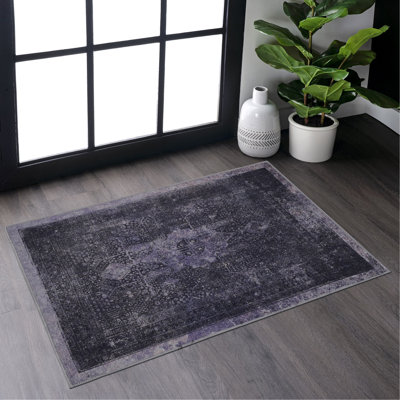 Anthracite Washable Rug 2' X 3' Doormat Rug (Anthracite, 2' X 3')