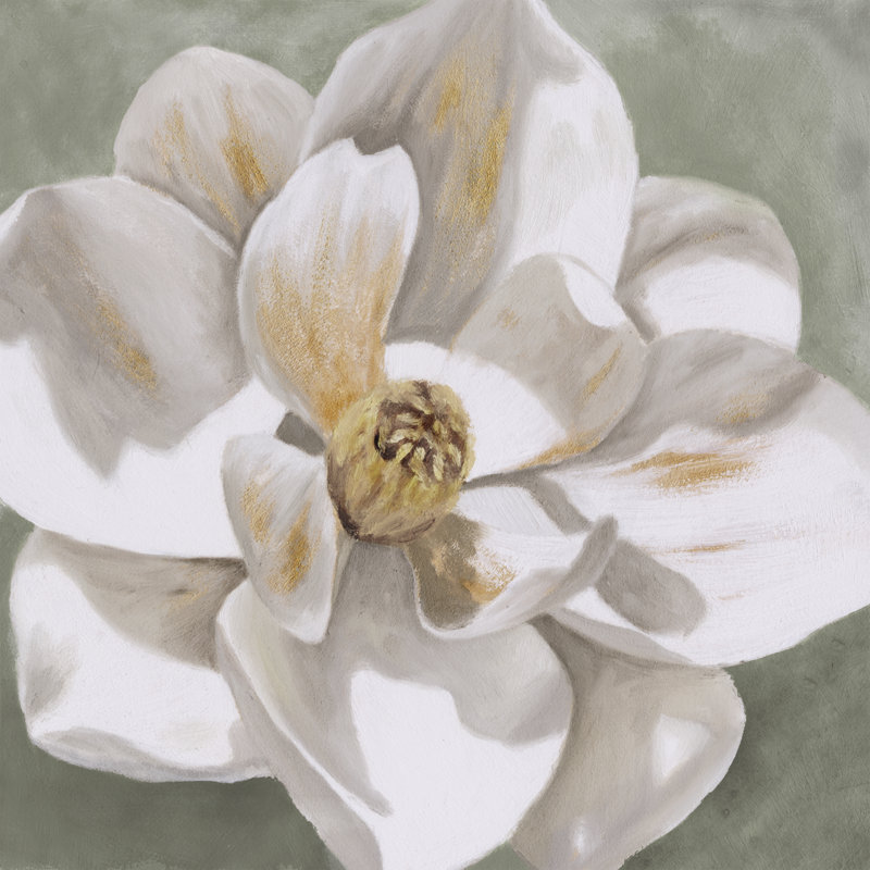 Big Floral by Unknown, 12" H x 12" W, Gold Single Picture Framed Paper, White