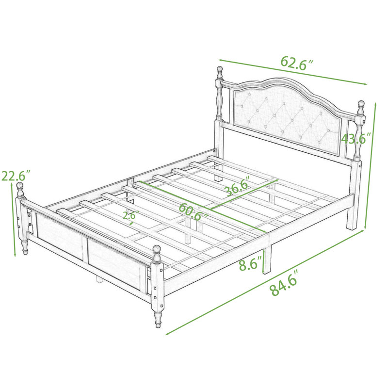 Queen Upholstered Platform Bed with Headboard, Cherry