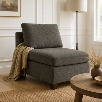 Ensemble de canapé modulaire en chenille gris modulaire de 7 pièces avec 3 pièces de coin, 3 fauteuils sans accoudoirs et 1 contreplaqué de repose-pieds