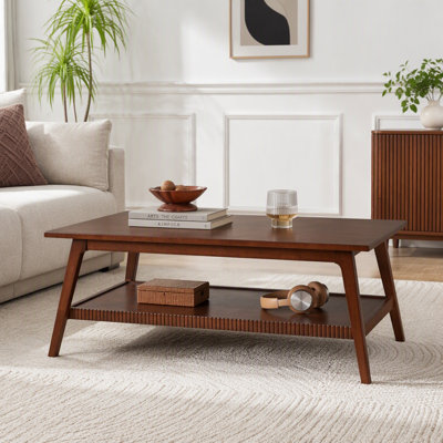 Solid Wood Rectangular Coffee Table with Storage Shelf