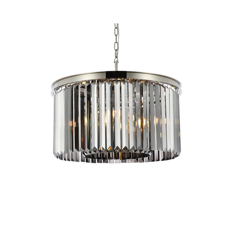 Yazmin 8 - Light Dimmable Drum Chandelier, Gray, Polished Nickel