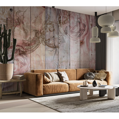 Murale abstraite pelez et collez - Bois pastel doux fantaisie