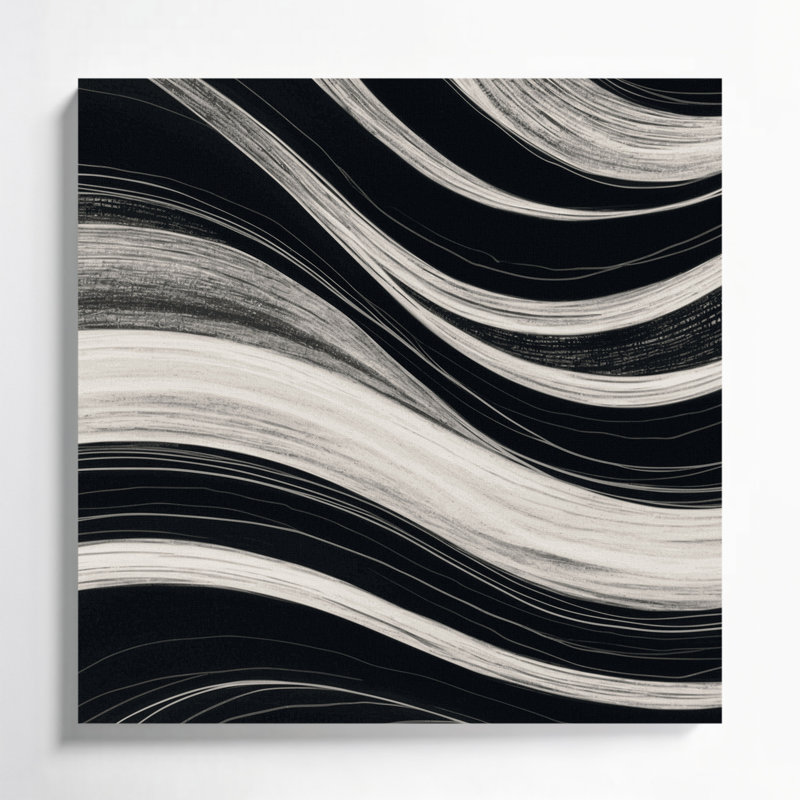 Toile horizontale rayée gris clair, gris foncé et noir, H 16 po x l 16 po